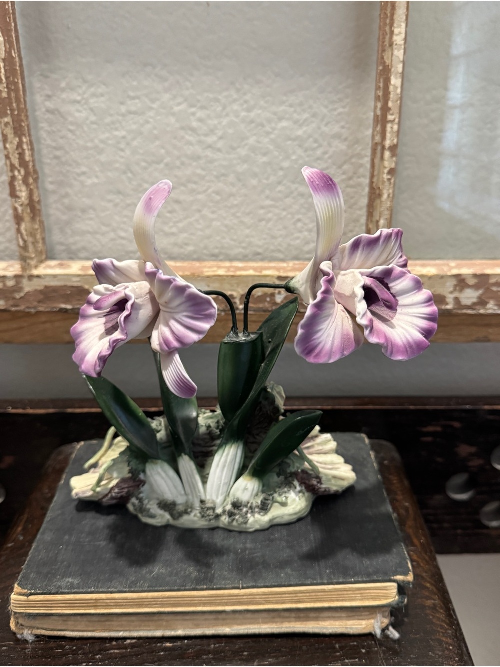 Vintage Porcelain Purple Orchid Figurine - Decorative Home Accent